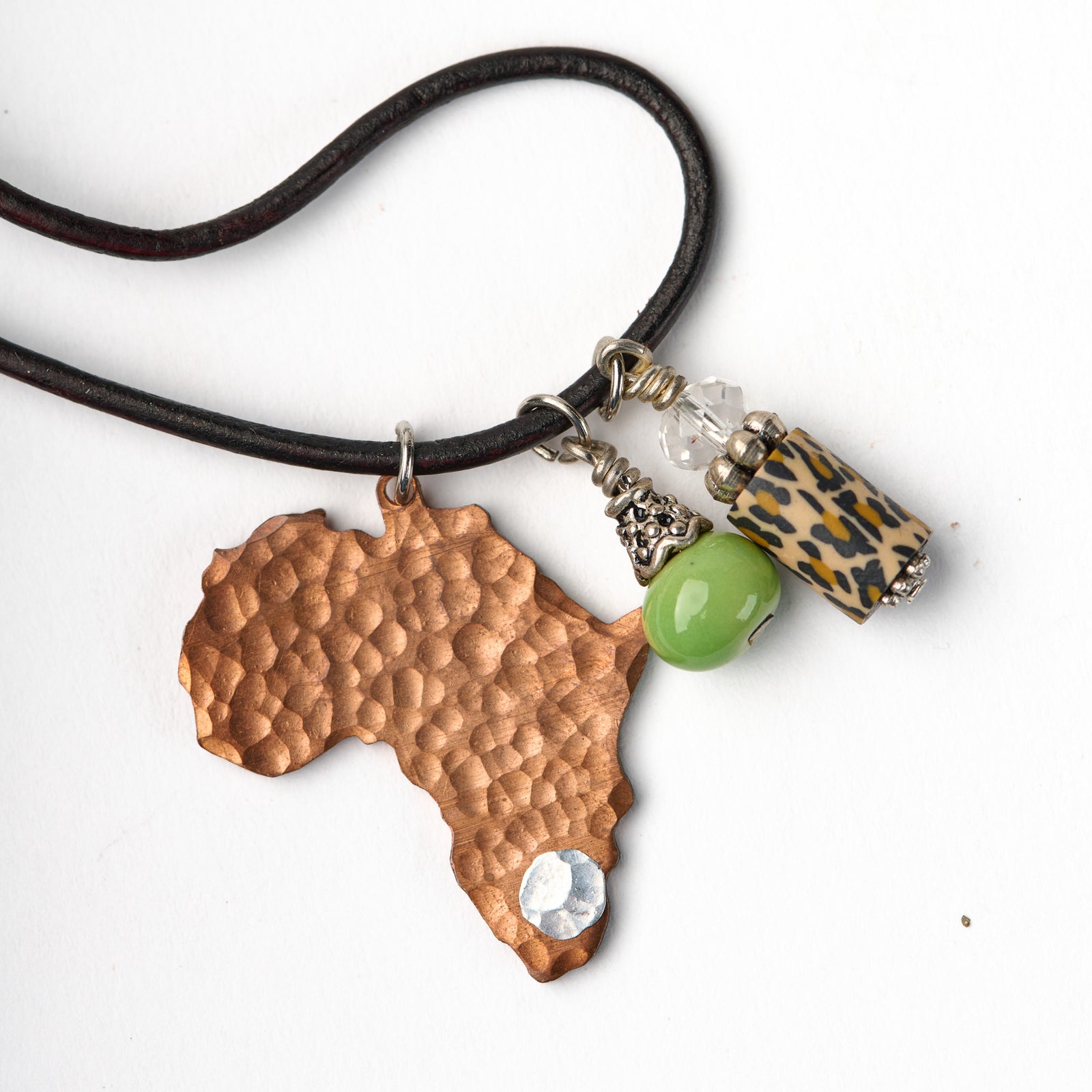 Hammered Africa Necklace on Leather