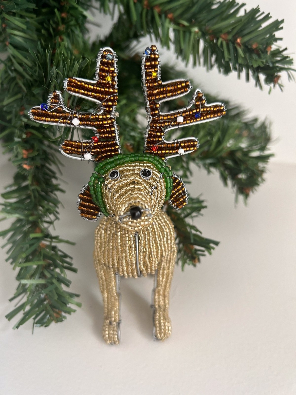 Beaded Dog with Antlers