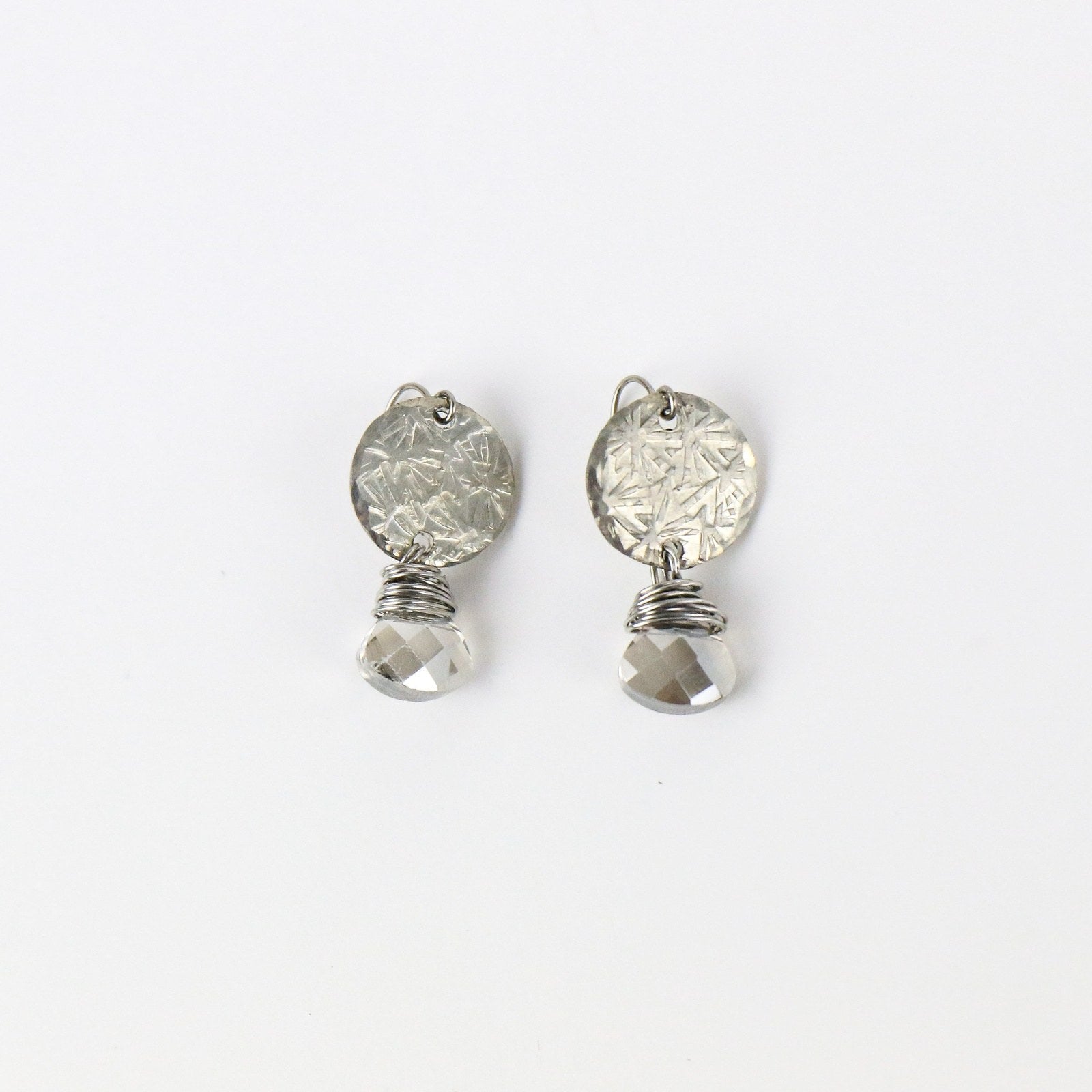 Disc Wrapped Earring- Smokey Crystal - Khutsala™ Artisans