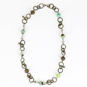 Green Single Strand Brass Necklace - Khutsala™ Artisans