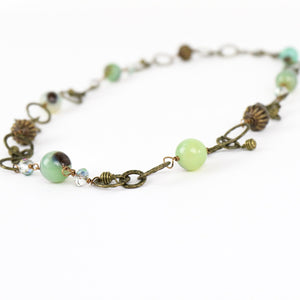 Green Single Strand Brass Necklace - Khutsala™ Artisans