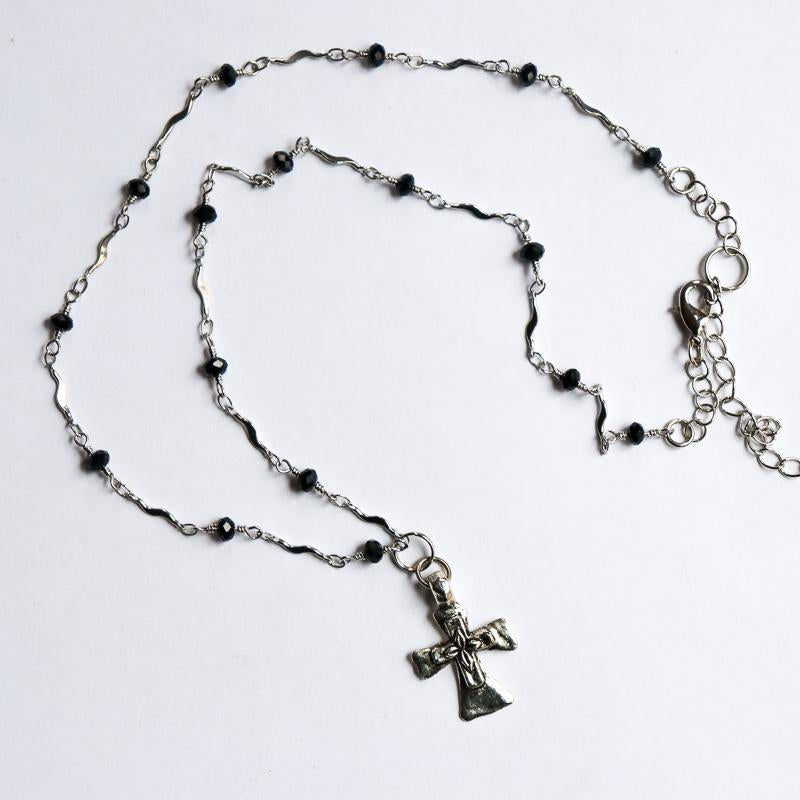 Black Rosary Cross Necklace - Khutsala™ Artisans