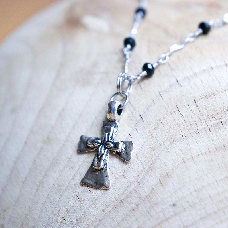 Black Rosary Cross Necklace - Khutsala™ Artisans