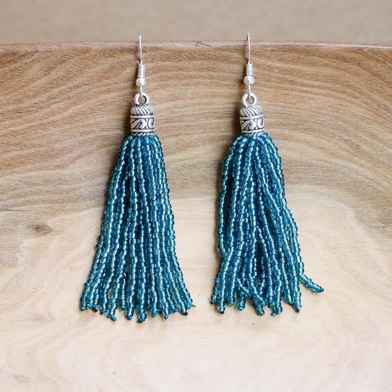 BLUSH SEED BEAD TASSEL EARRINGS - Panacea Jewelry