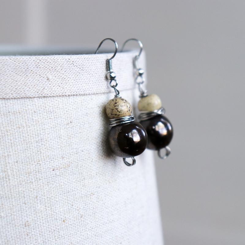 Bronze Stone Wire Wrapped Earring - Khutsala™ Artisans