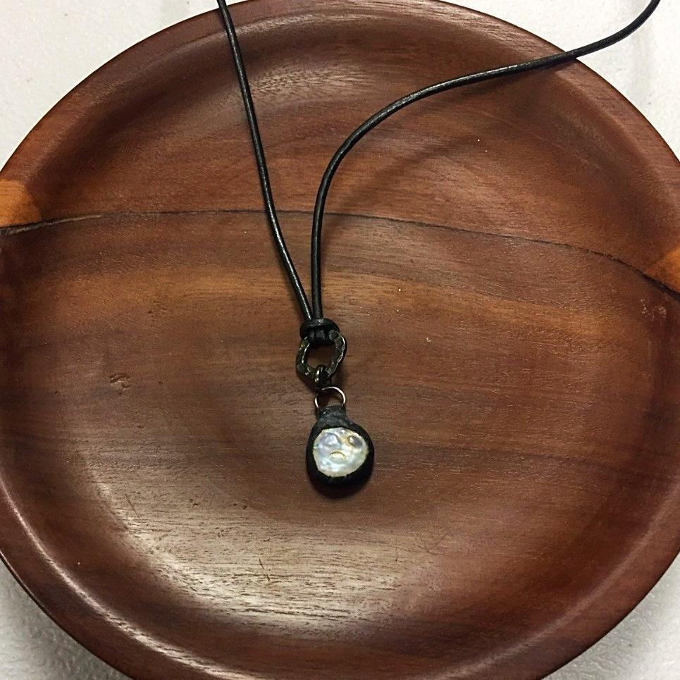 Soldered Pearl on Leather Necklace - Khutsala™ Artisans